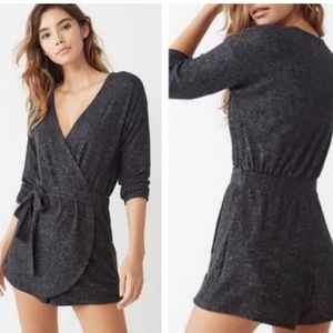 Out From Under Urban Outfitters Long Sleeve Leila Wrap Romper Gray